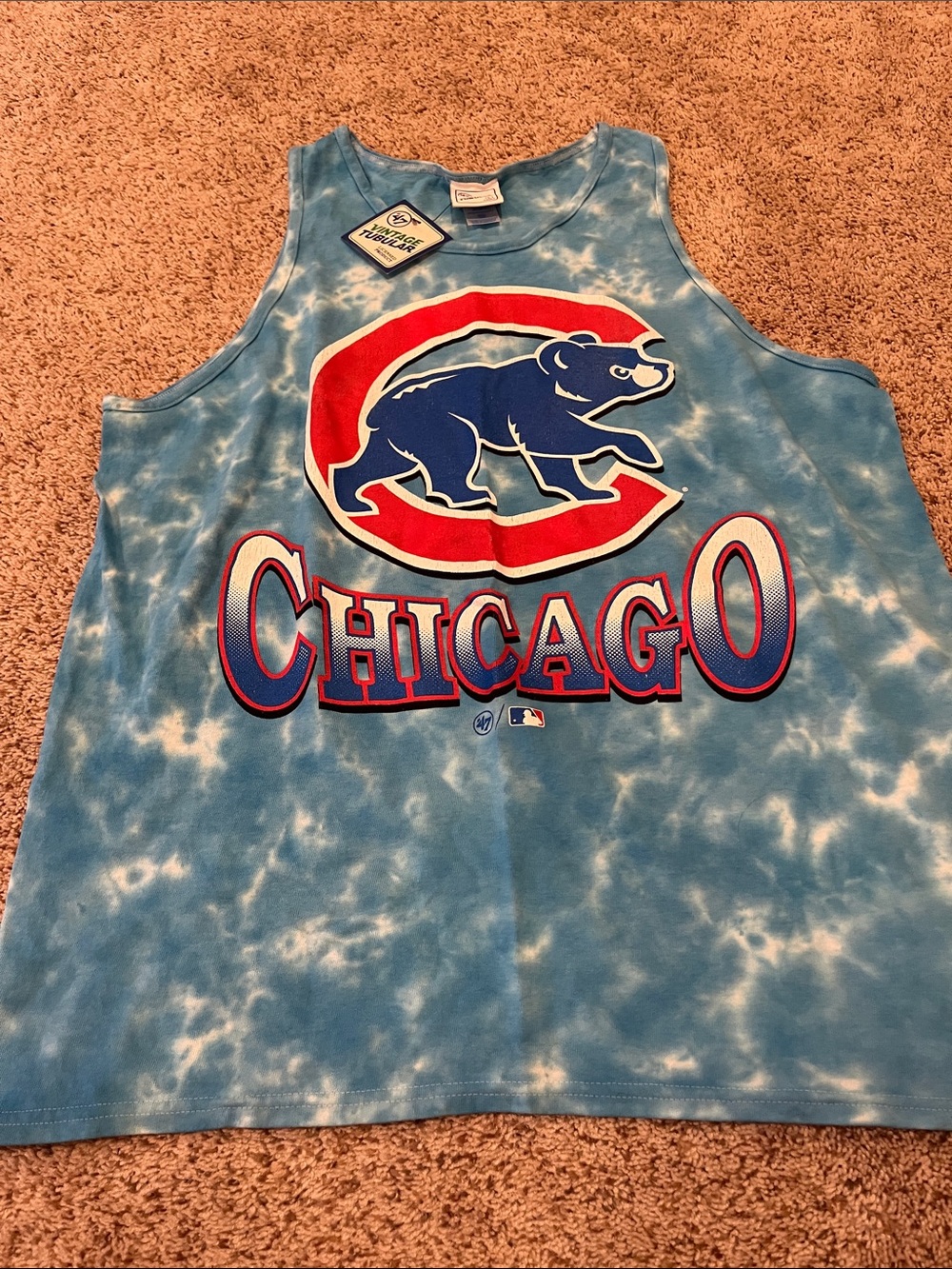 Chicago Cubs Blue Tie-Dye Vintage Tank Top